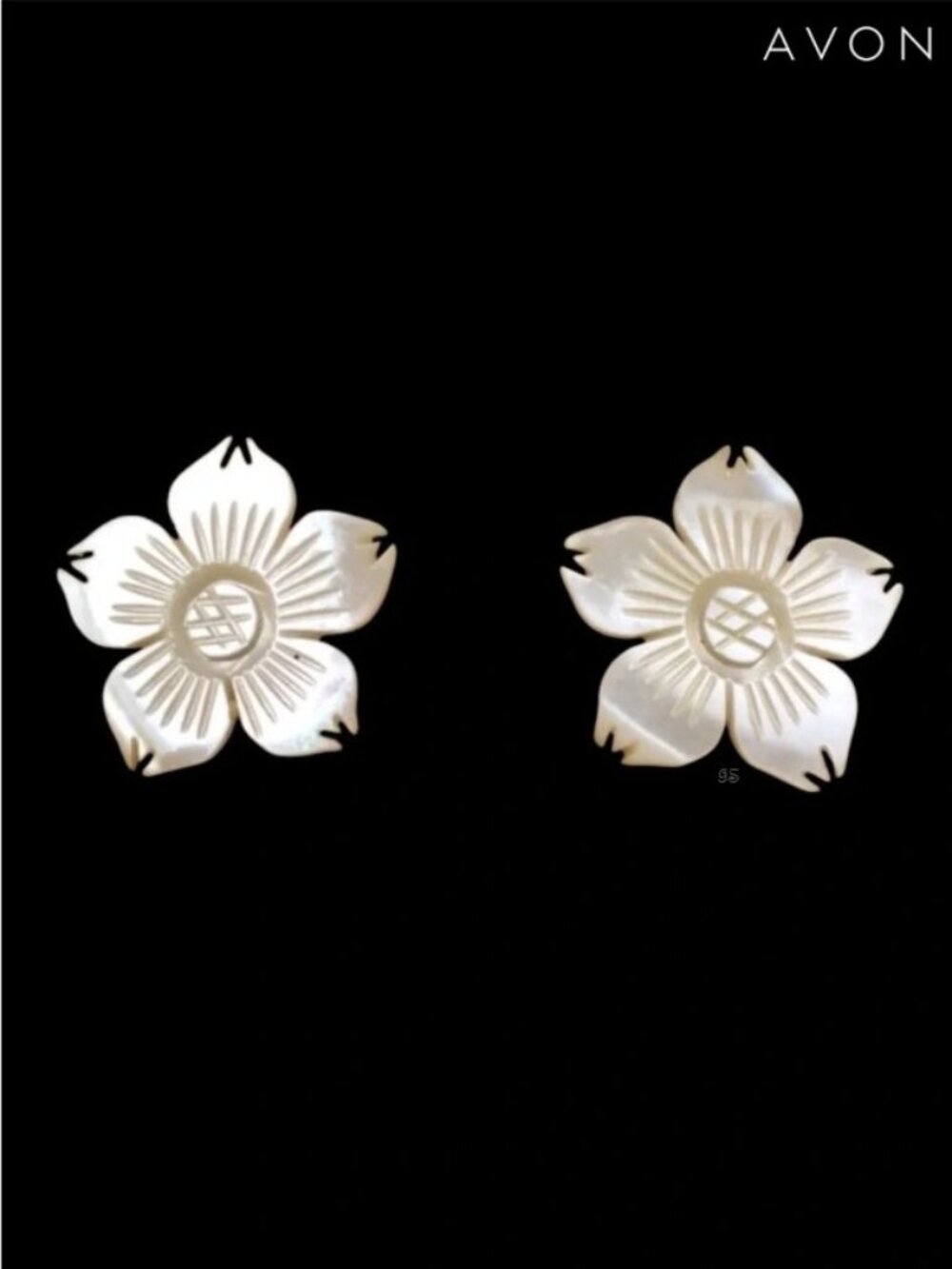 Vintage AVON Carved Mother of Pearl Floral Stud Earrings for Pierced Ears